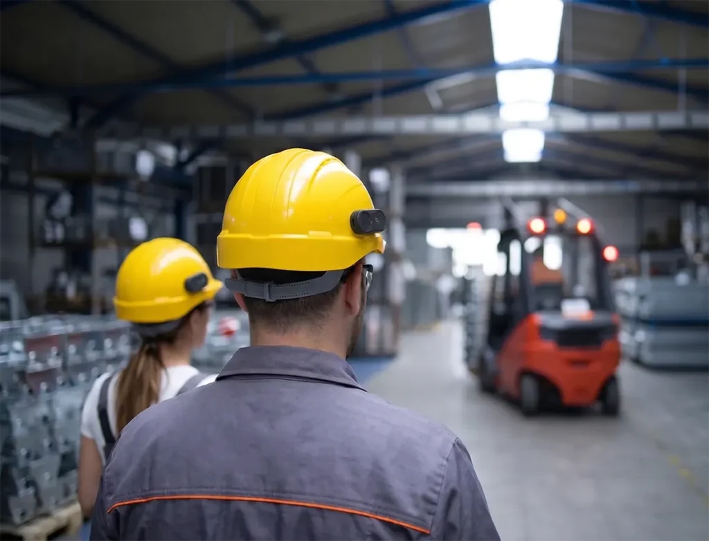 System ostrzegania wibracyjnego przed zbliżającym się pojazdem na kasku pieszych